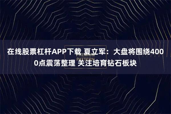 在线股票杠杆APP下载 夏立军：大盘将围绕4000点震荡整理 关注培育钻石板块