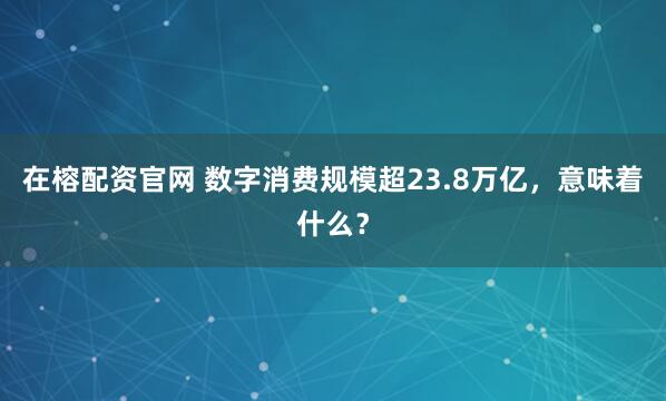在榕配资官网 数字消费规模超23.8万亿，意味着什么？